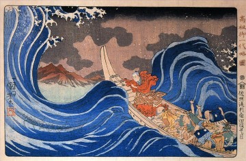 Utagawa Kuniyoshi Painting - en las olas en kakuda camino a la isla sado período edo Utagawa Kuniyoshi Ukiyo e